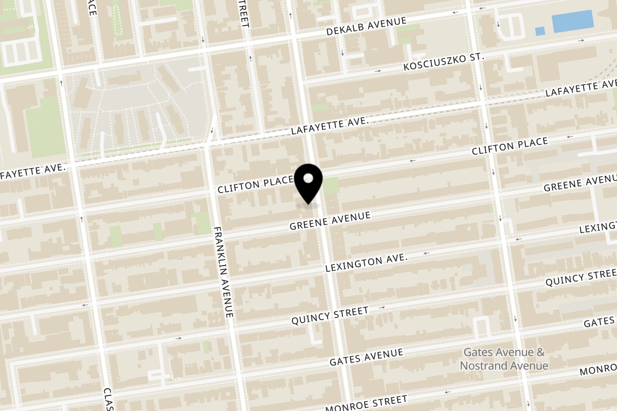 Map showing the location of Bombay Heights on 1070 Bedford Ave in Brooklyn